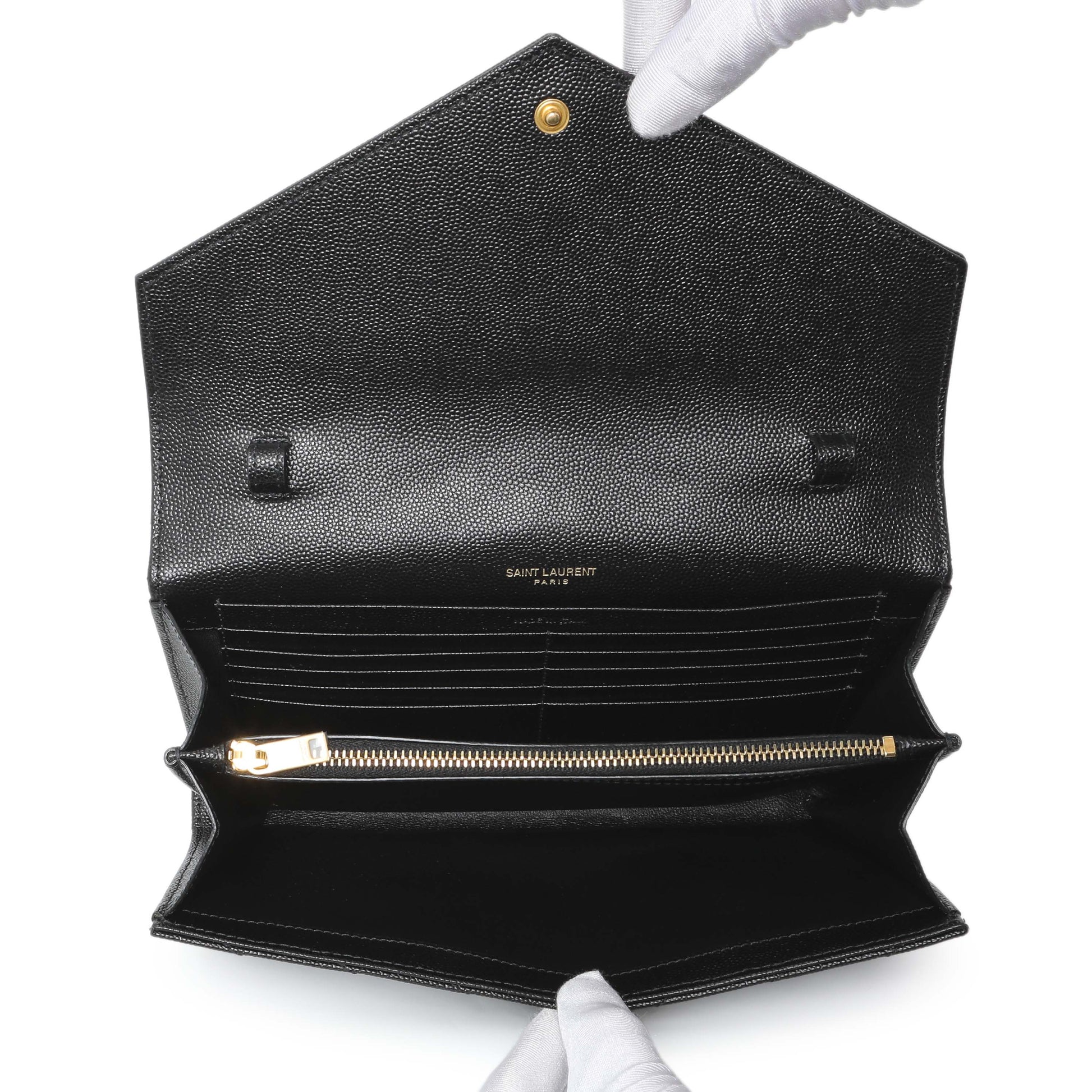 Exclusive Saint Laurent Black Grain De Poudre Matelasse Chevron Monogram Chain Wallet — Top View