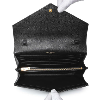 Exclusive Saint Laurent Black Grain De Poudre Matelasse Chevron Monogram Chain Wallet — Top View
