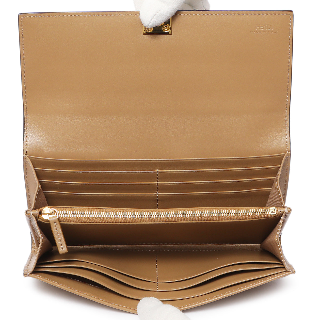 Exclusive Fendi Brown Vitello Liberty Studded Continental Wallet — Top View