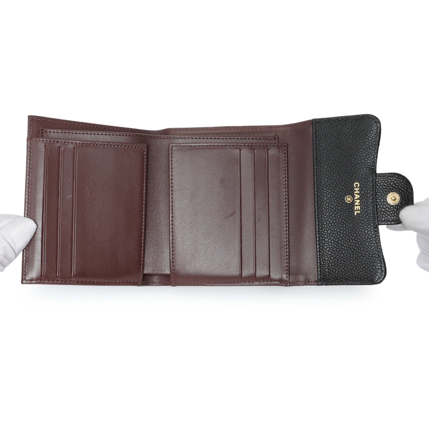 Exclusive Chanel Black Quilted Caviar Compact Flap Wallet — Top View