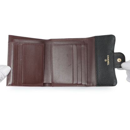 Exclusive Chanel Black Quilted Caviar Compact Flap Wallet — Top View