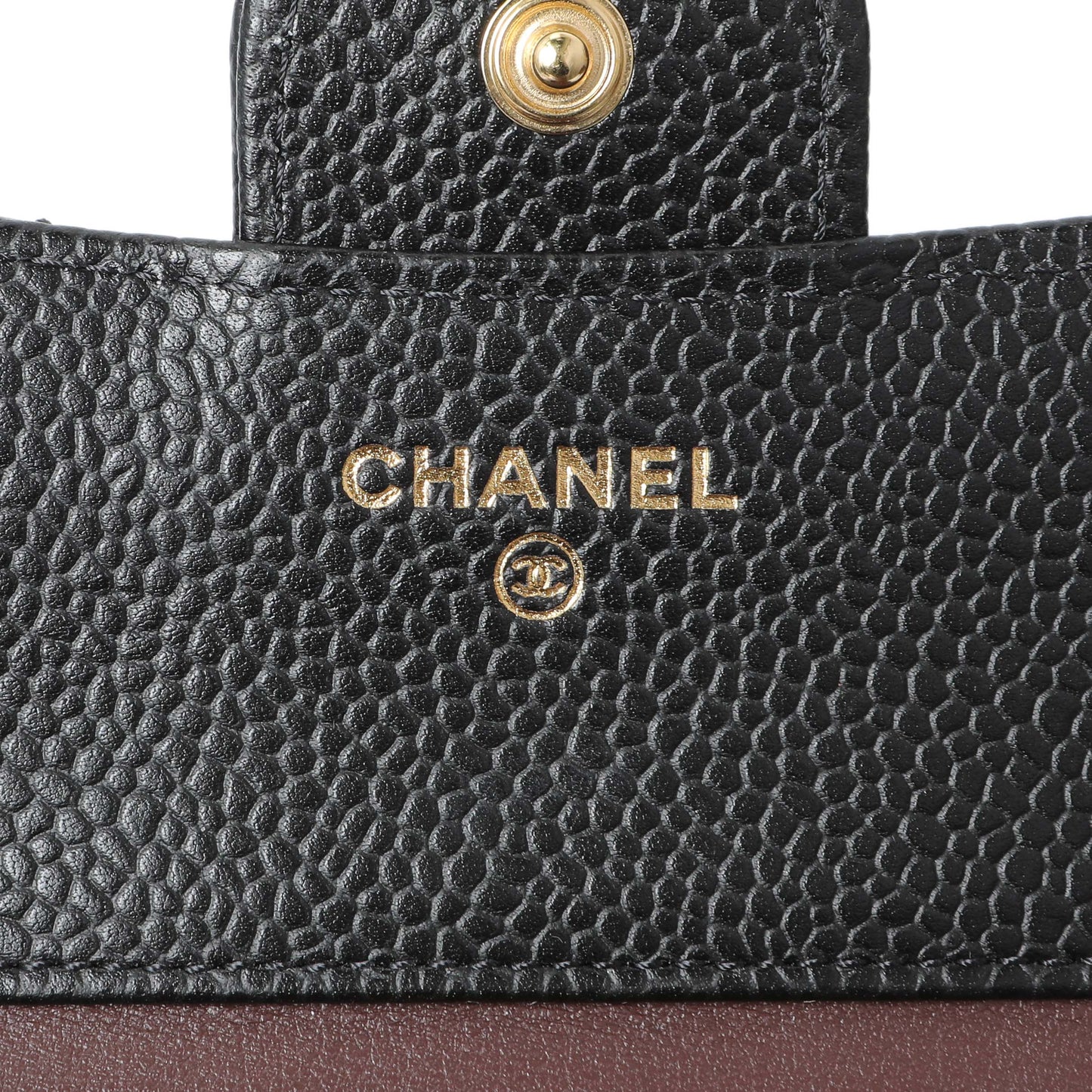 Exclusive Chanel Black Quilted Caviar Compact Flap Wallet — Detail View