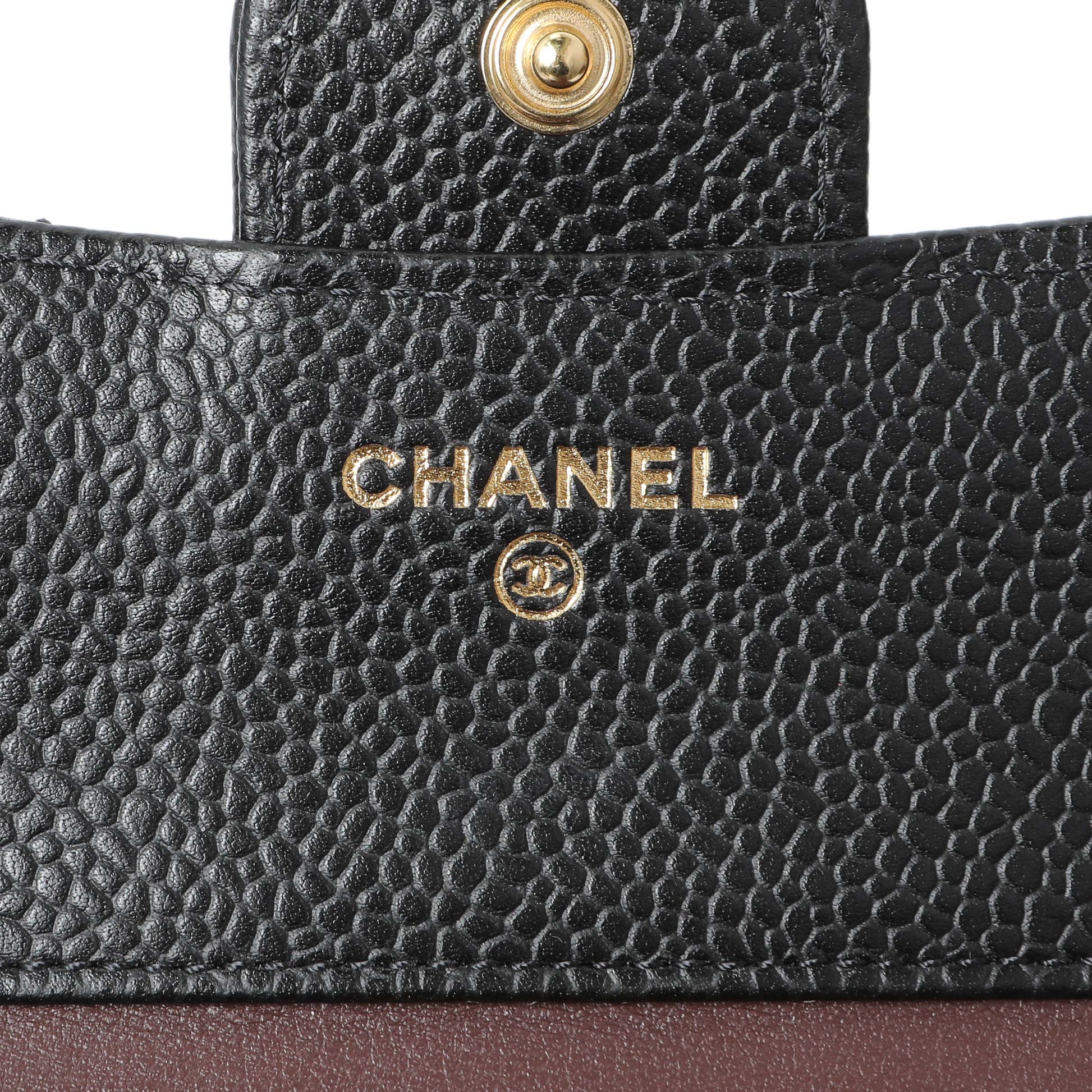 Exclusive Chanel Black Quilted Caviar Compact Flap Wallet — Detail View