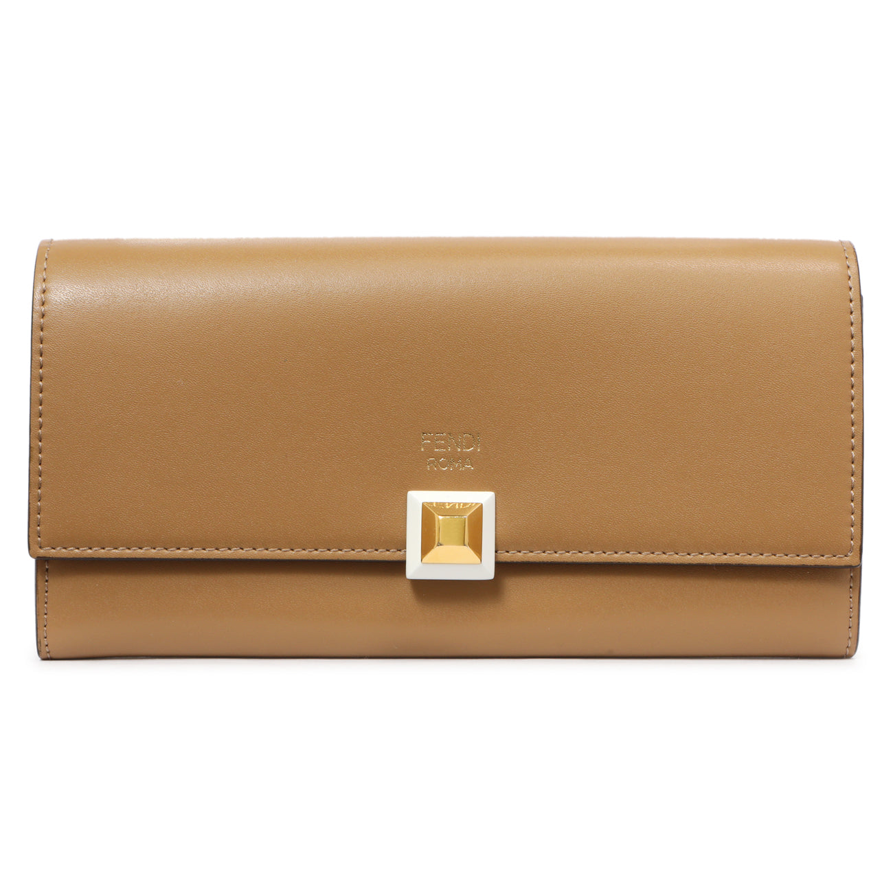 Exclusive Fendi Brown Vitello Liberty Studded Continental Wallet — Front View