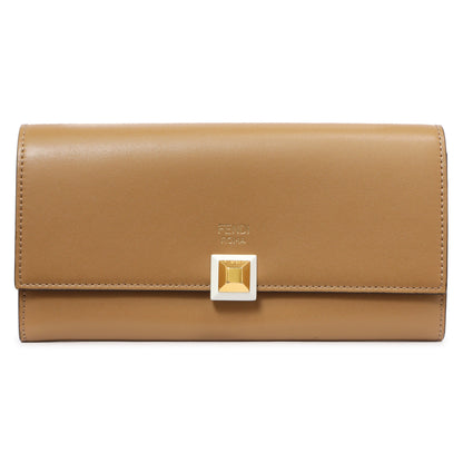 Exclusive Fendi Brown Vitello Liberty Studded Continental Wallet — Front View