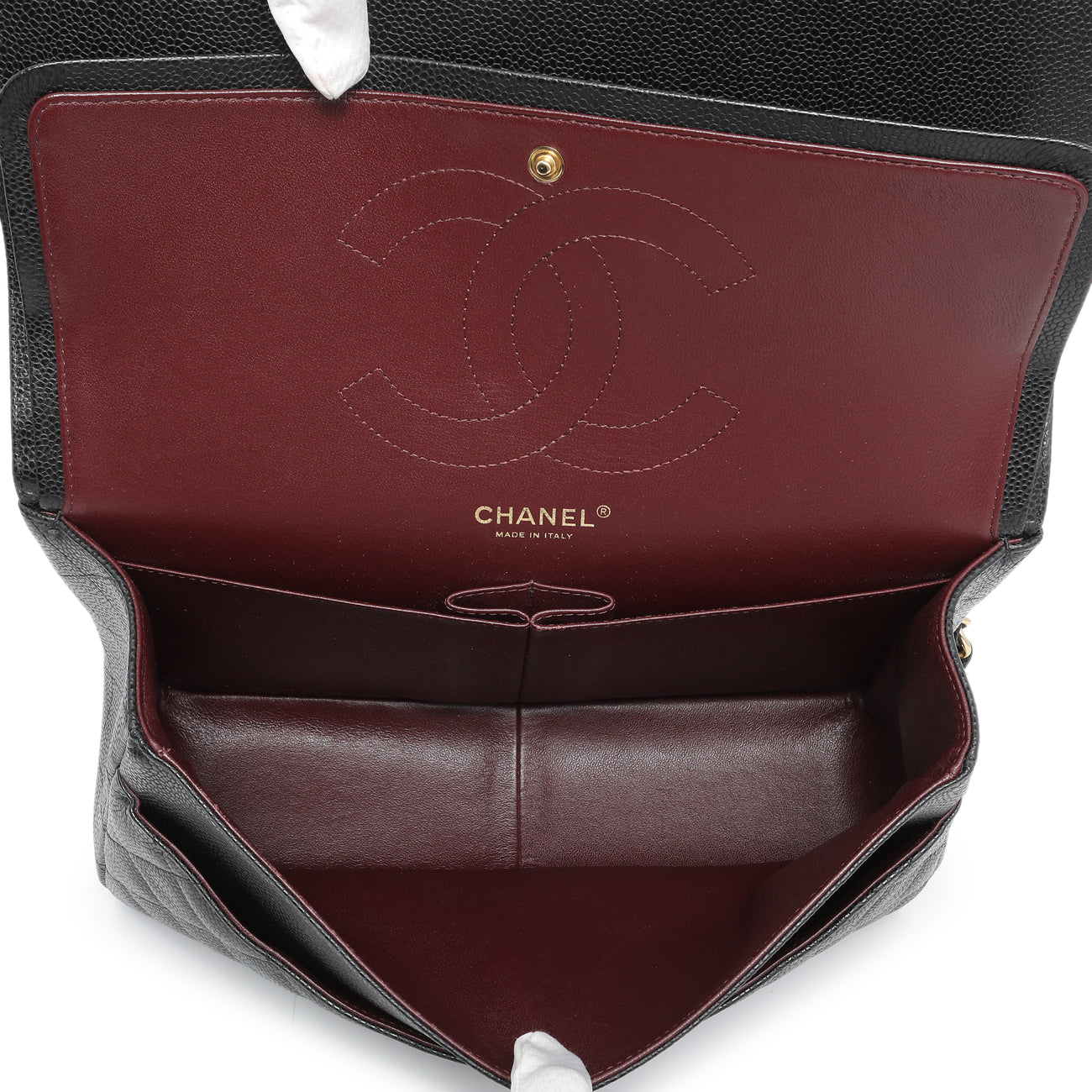 Exclusive Chanel Black Quilted Caviar Jumbo Double Flap — Top View