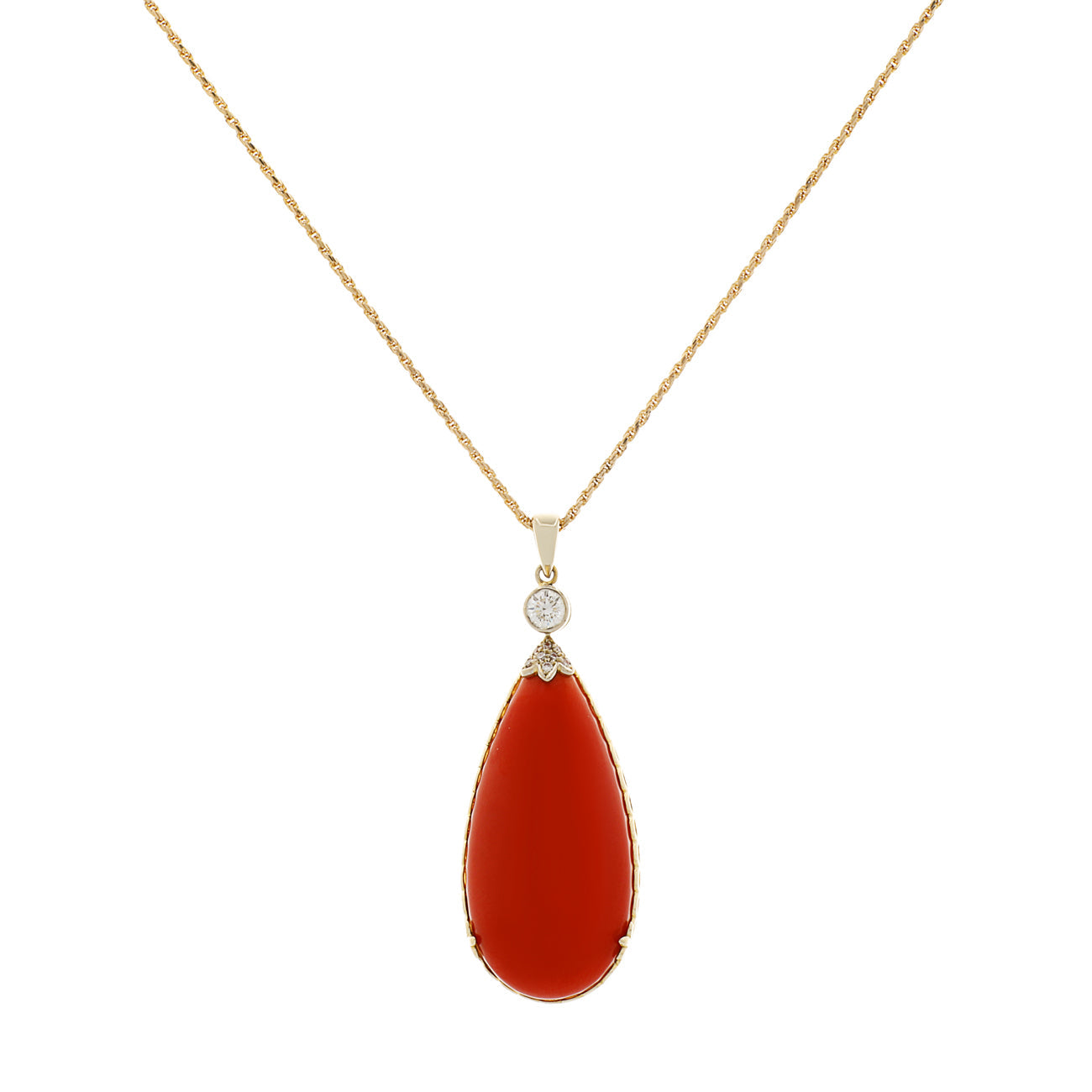 Exclusive 14K Yellow Gold Cabochon Coral Pendant — Front View