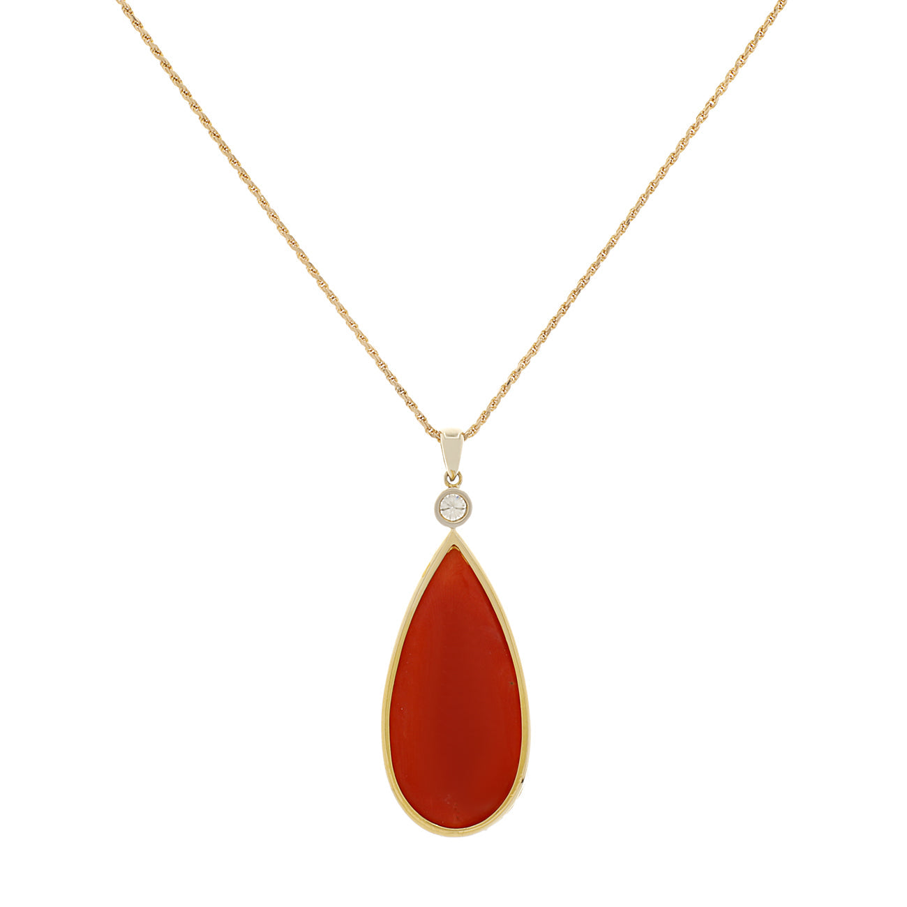 Exclusive 14K Yellow Gold Cabochon Coral Pendant — Side View