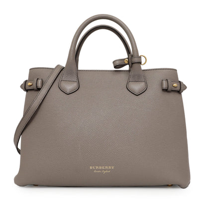 Exclusive Burberry Grey Calfskin House Check Medium Banner Tote — Front View