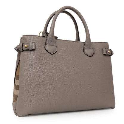 Exclusive Burberry Grey Calfskin House Check Medium Banner Tote — Side View