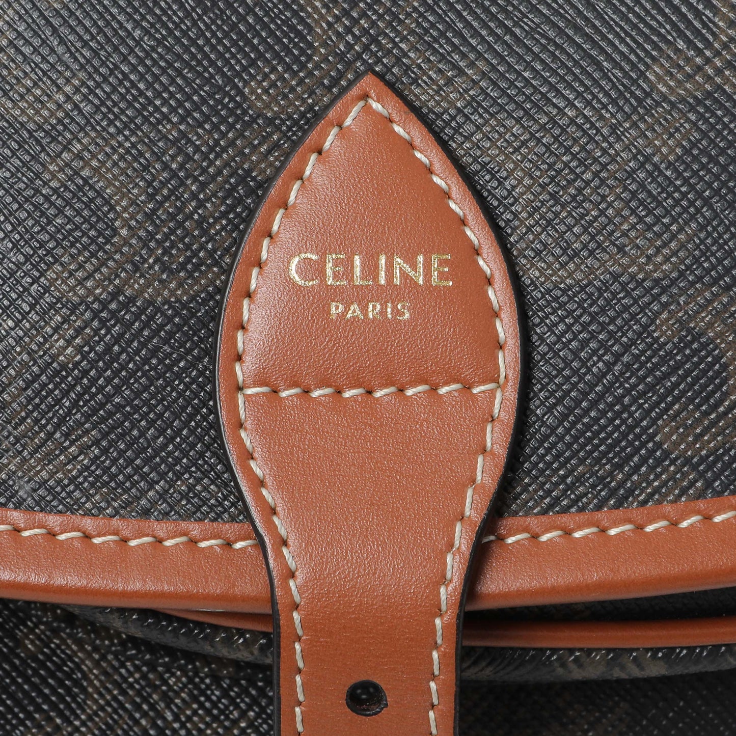 Exclusive Celine Tan Triomphe Canvas Medium Folco Bag — Detail View
