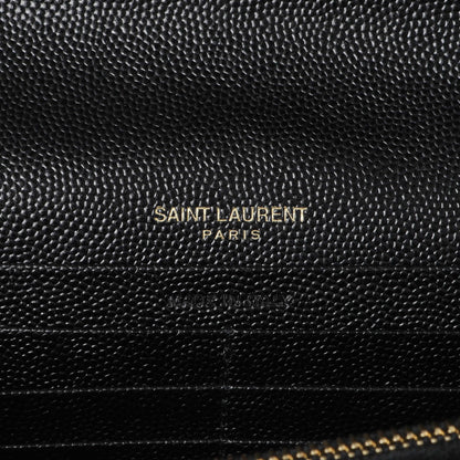 Exclusive Saint Laurent Black Grain De Poudre Matelasse Chevron Monogram Chain Wallet — Detail View