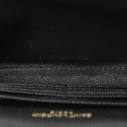 Exclusive Saint Laurent Black Grain De Poudre Matelasse Chevron Monogram Chain Wallet — Lifestyle View