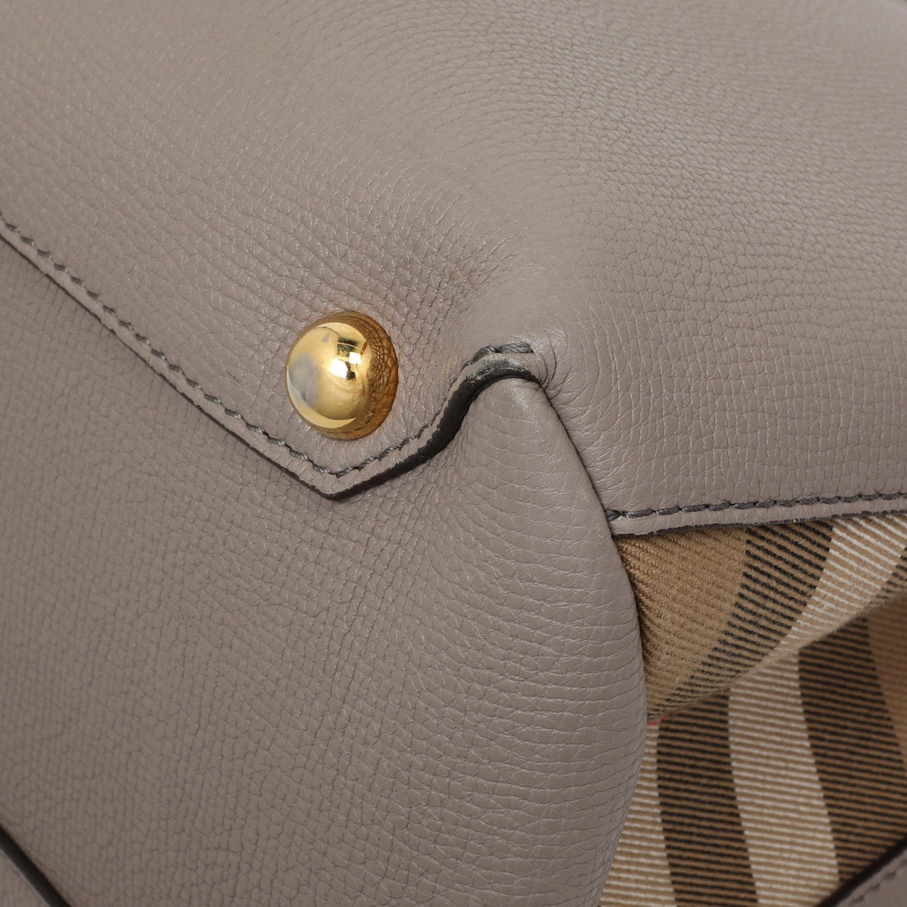 Exclusive Burberry Grey Calfskin House Check Medium Banner Tote — Detail View