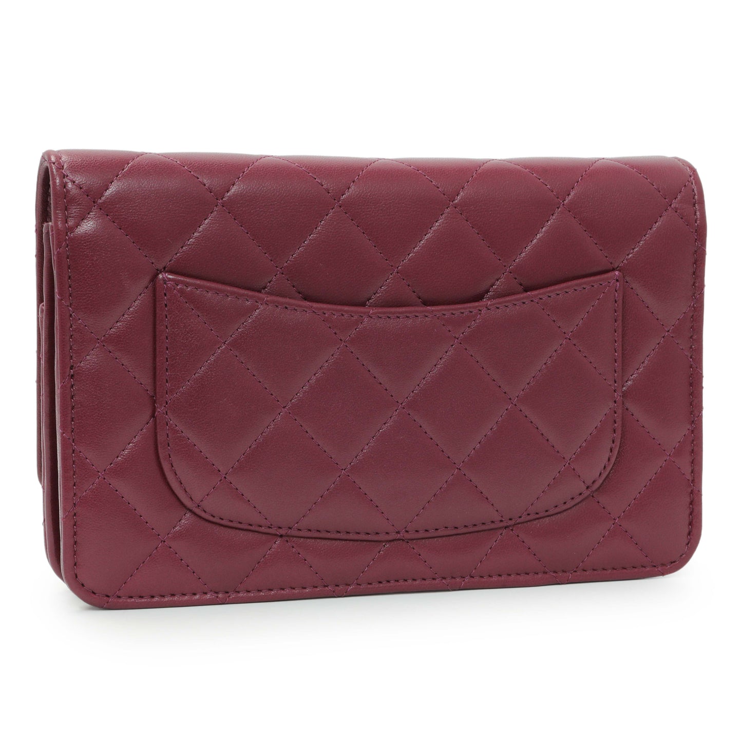 Exclusive Chanel Purple Lambskin Quilted Wallet On Chain — Side View
