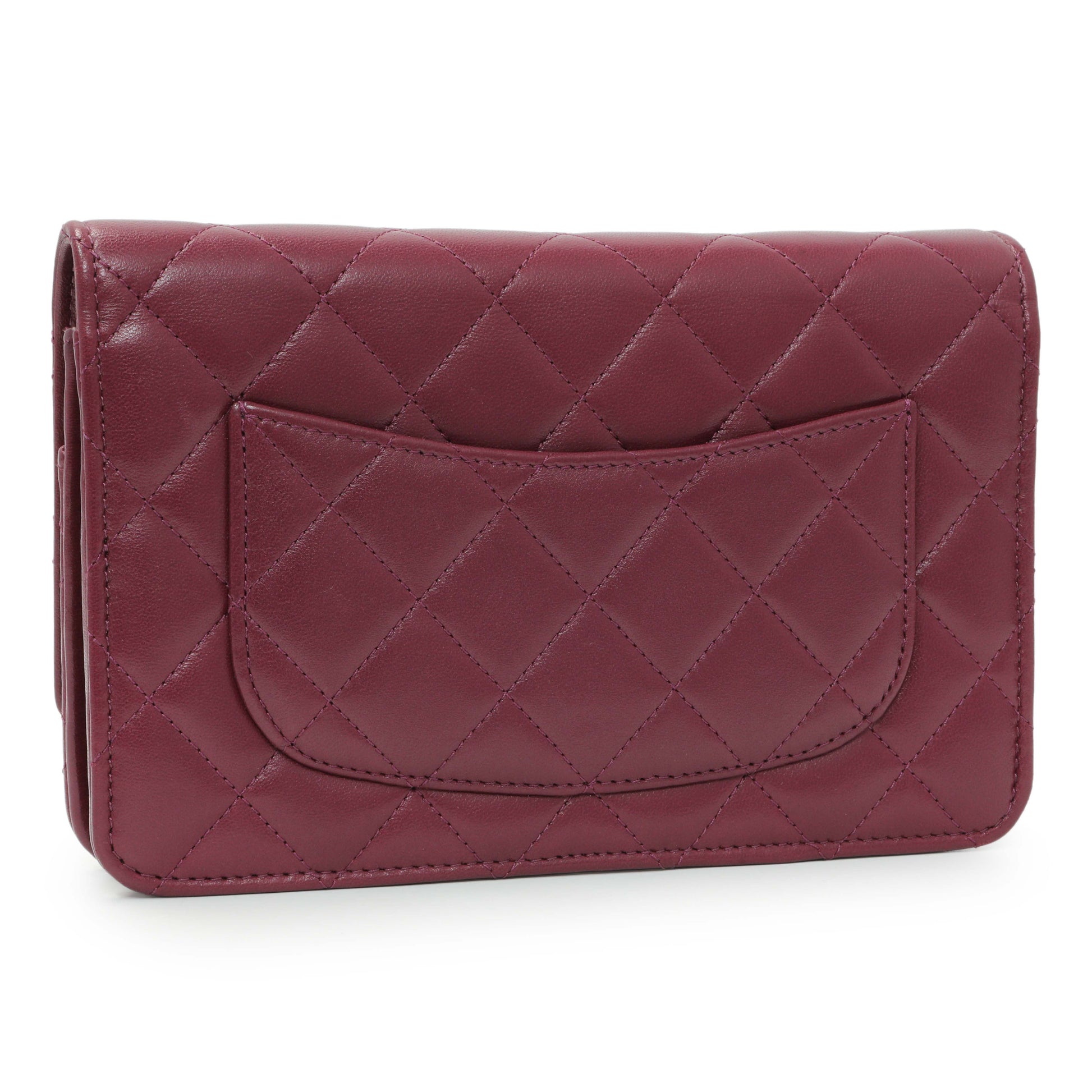 Exclusive Chanel Purple Lambskin Quilted Wallet On Chain — Side View