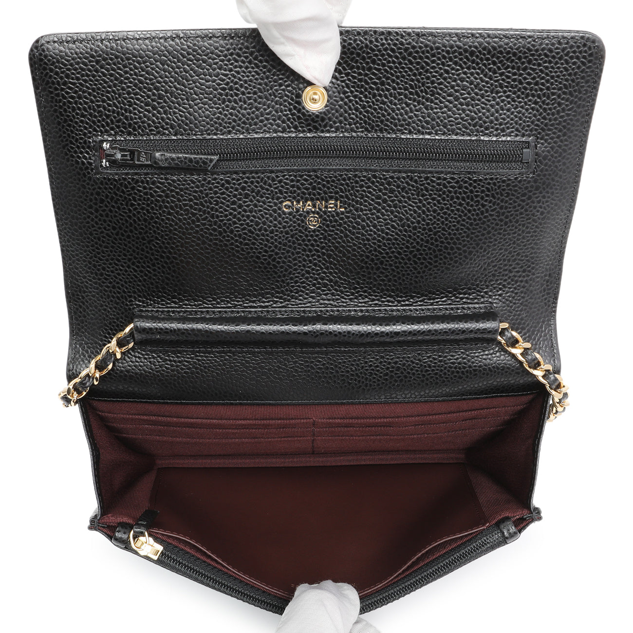 Exclusive Chanel Black Caviar Wallet On Chain — Top View