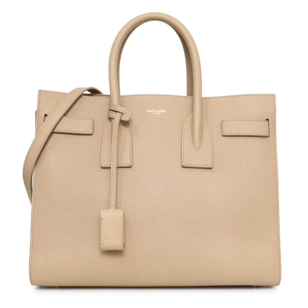 Exclusive Saint Laurent Beige Grained Calfskin Small Sac De Jour — Front View