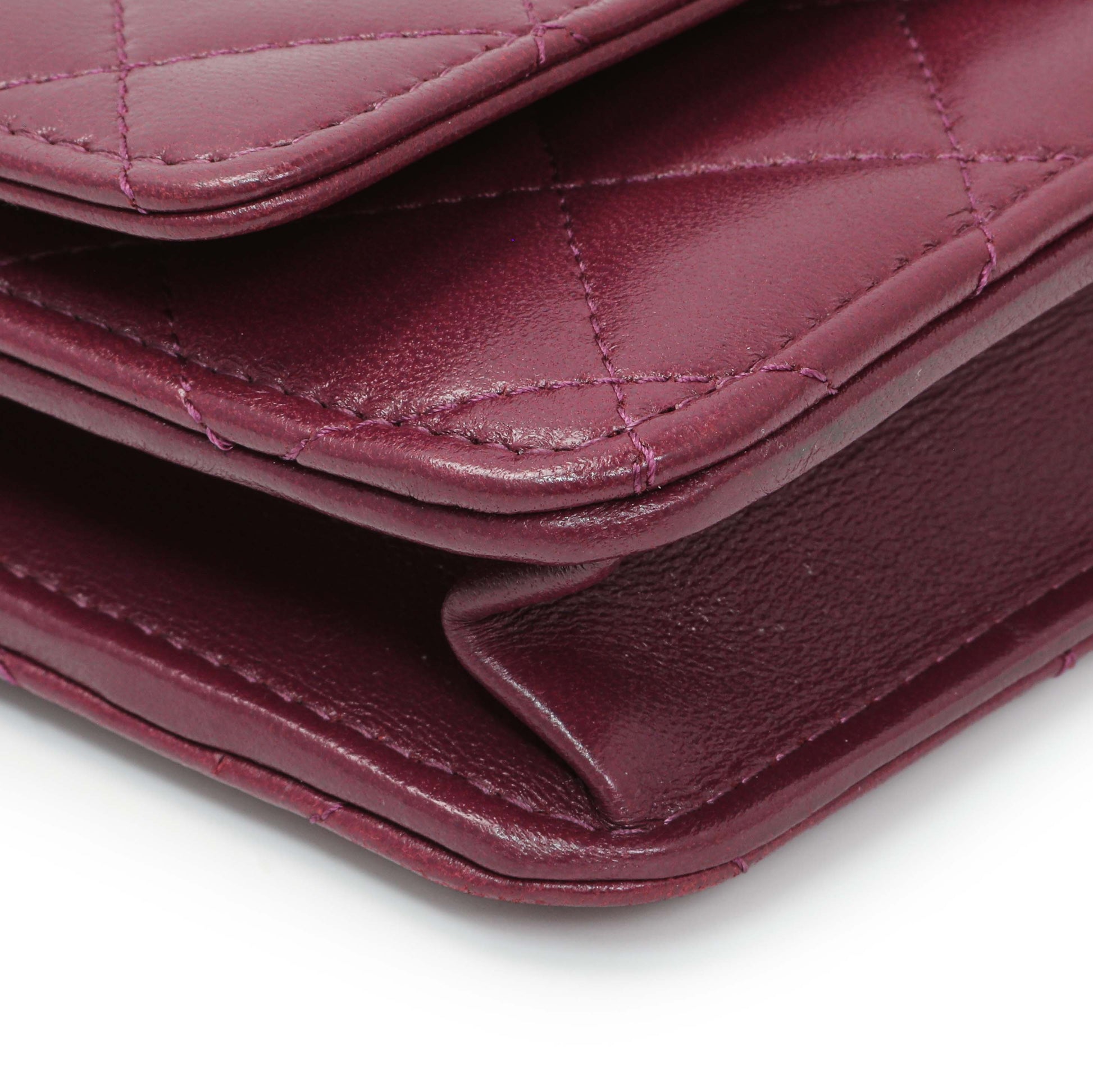 Exclusive Chanel Purple Lambskin Quilted Wallet On Chain — Top View