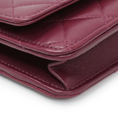 Exclusive Chanel Purple Lambskin Quilted Wallet On Chain — Top View
