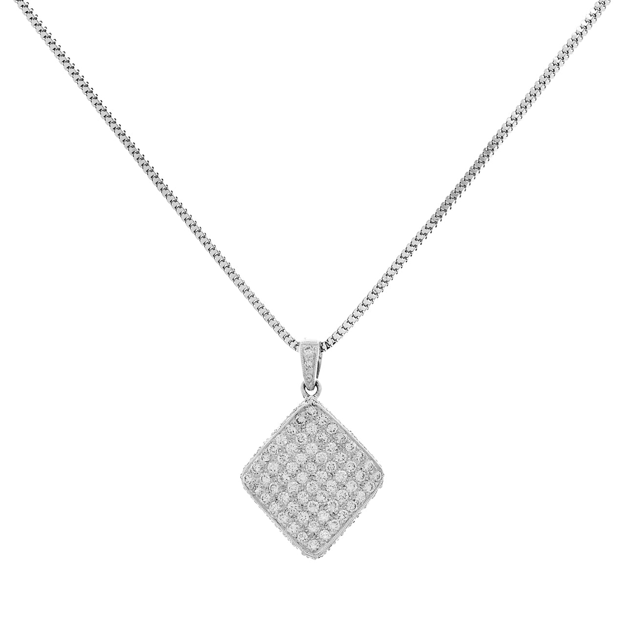 Exclusive 18K White Gold 2.01 Carat Pave Diamond Square Pendant — Front View