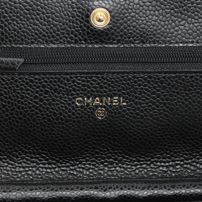 Exclusive Chanel Black Caviar Wallet On Chain — Detail View