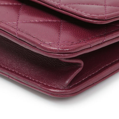 Exclusive Chanel Purple Lambskin Quilted Wallet On Chain — Detail View