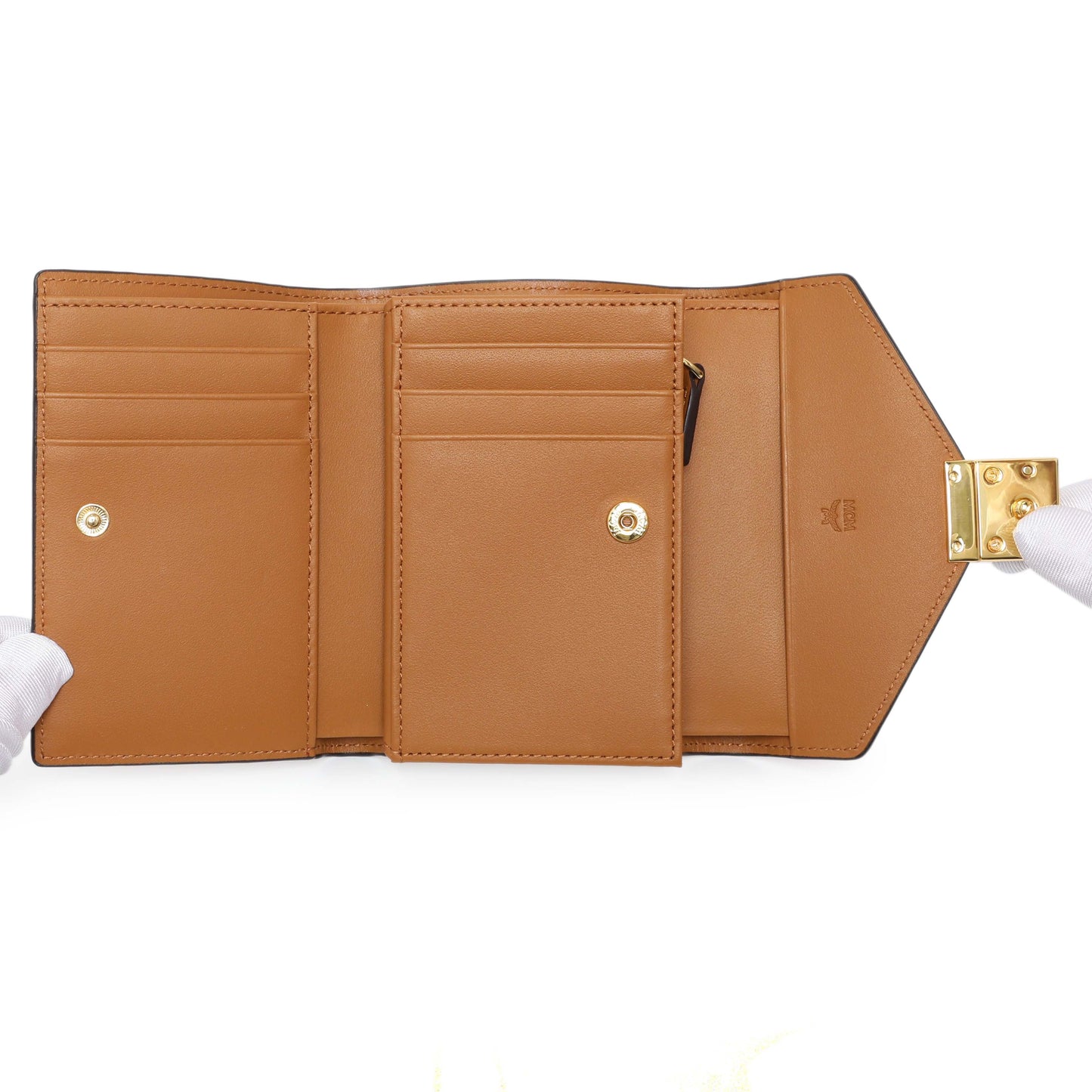 Exclusive MCM Cognac Visetos Tracy Wallet — Top View
