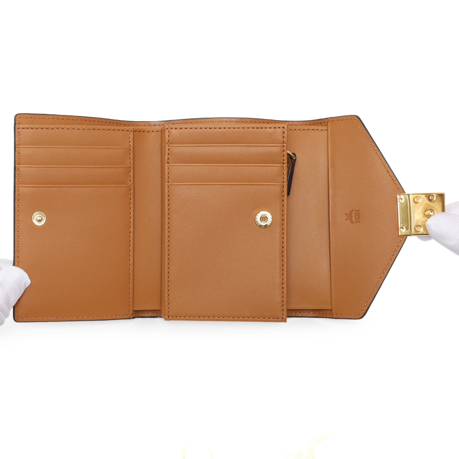 Exclusive MCM Cognac Visetos Tracy Wallet — Top View