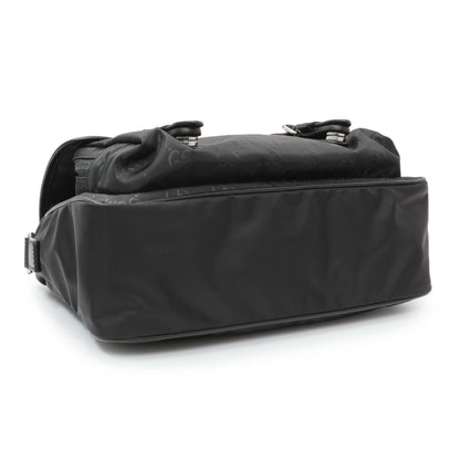 Exclusive Gucci Black Nylon Monogram Double Buckle Flap Messenger Bag — Back View