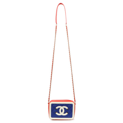 Exclusive Chanel Blue White Red Caviar Quilted Micro CC Filigree Vanity Case — Front View