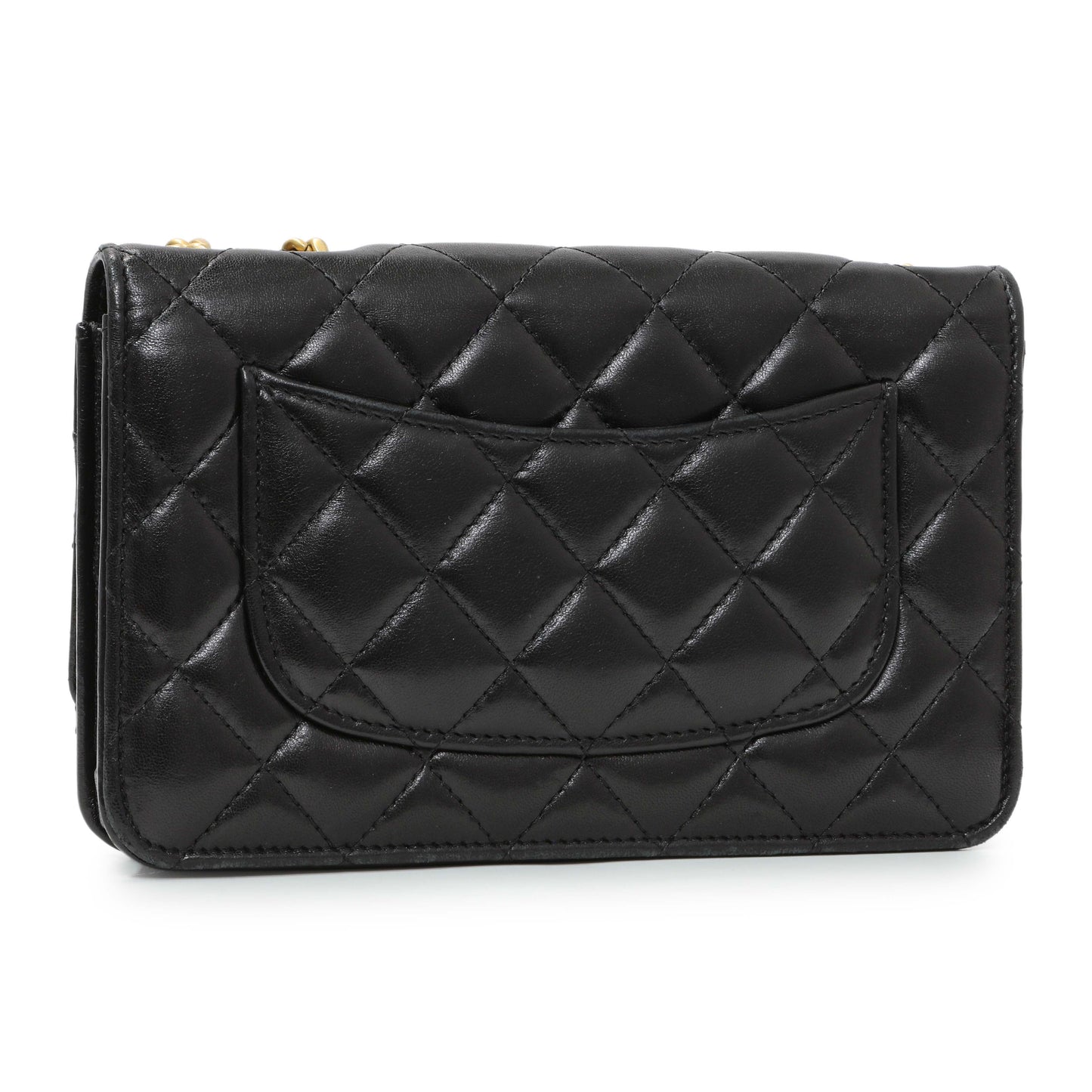 Exclusive Chanel Black Lambskin Quilted Pillow Crush Adjustable Chain Wallet On Chain — Side View