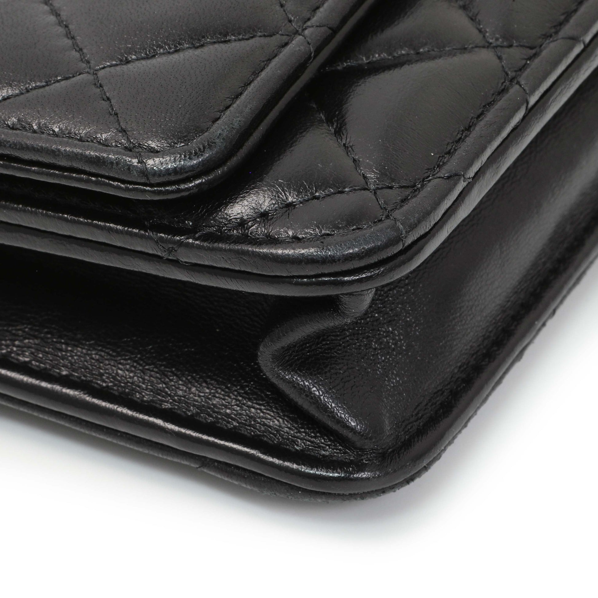 Exclusive Chanel Black Lambskin Quilted Pillow Crush Adjustable Chain Wallet On Chain — Top View