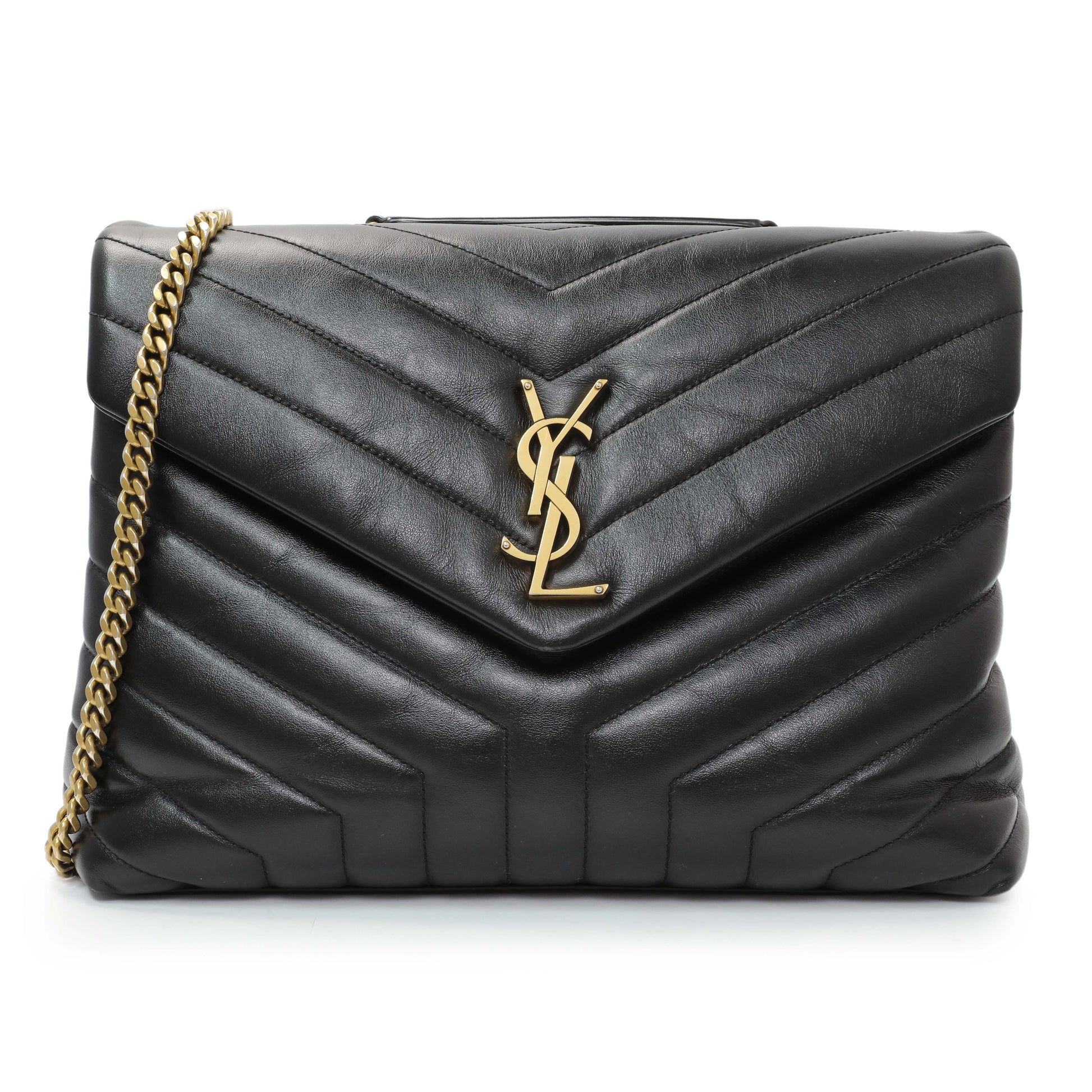 Exclusive Saint Laurent Black Calfskin Y Quilted Monogram Medium Loulou Chain Satchel — Front View