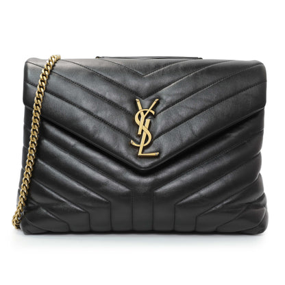Exclusive Saint Laurent Black Calfskin Y Quilted Monogram Medium Loulou Chain Satchel — Front View