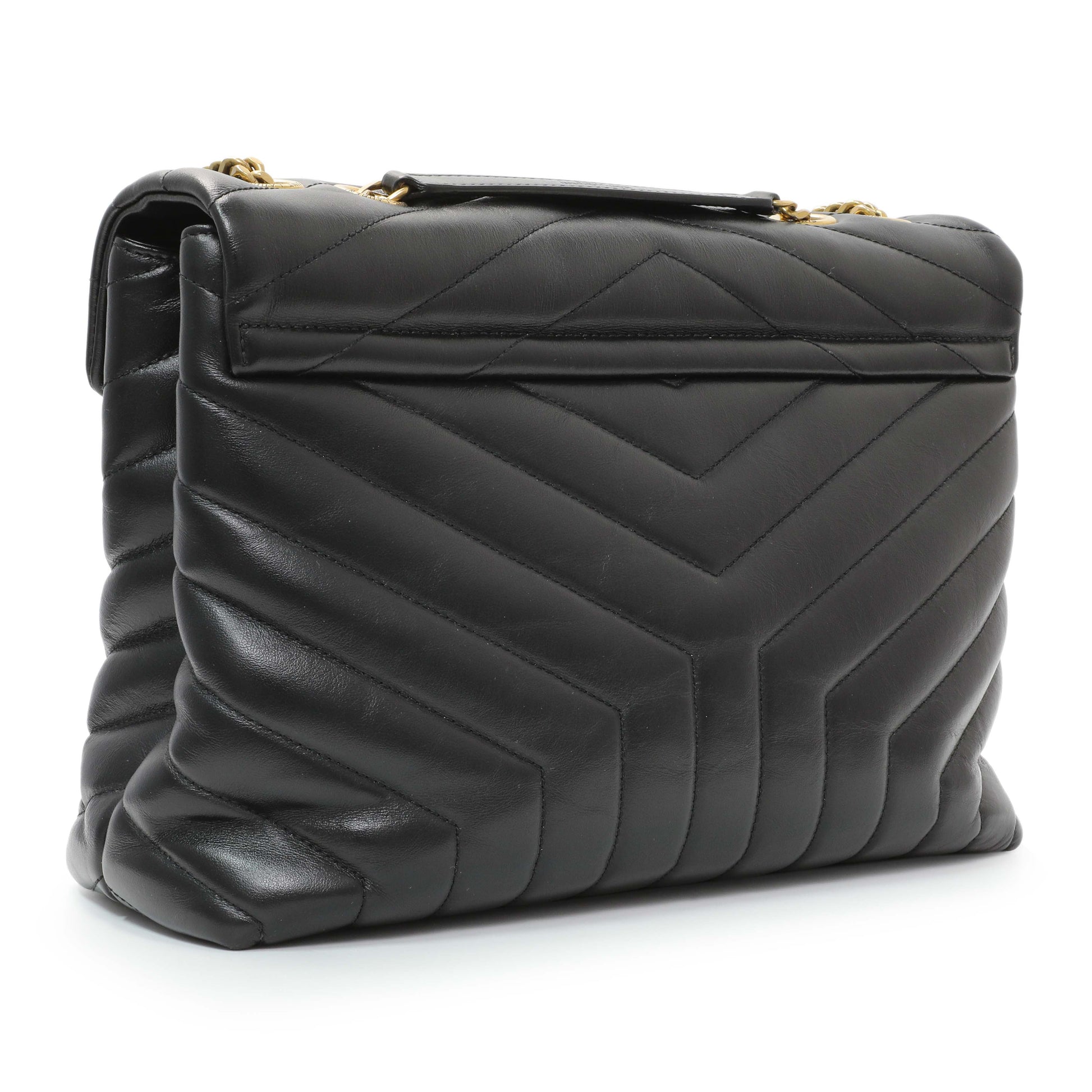 Exclusive Saint Laurent Black Calfskin Y Quilted Monogram Medium Loulou Chain Satchel — Side View