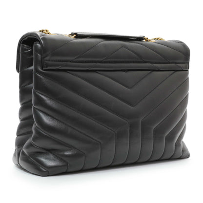 Exclusive Saint Laurent Black Calfskin Y Quilted Monogram Medium Loulou Chain Satchel — Side View