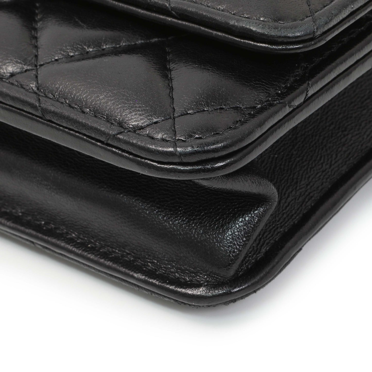 Exclusive Chanel Black Lambskin Quilted Pillow Crush Adjustable Chain Wallet On Chain — Detail View
