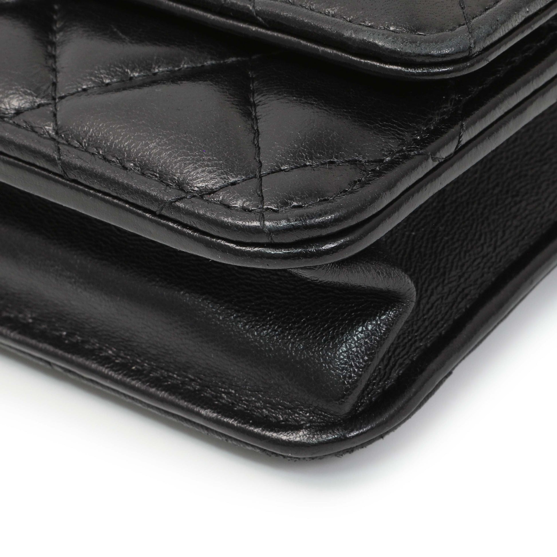 Exclusive Chanel Black Lambskin Quilted Pillow Crush Adjustable Chain Wallet On Chain — Detail View