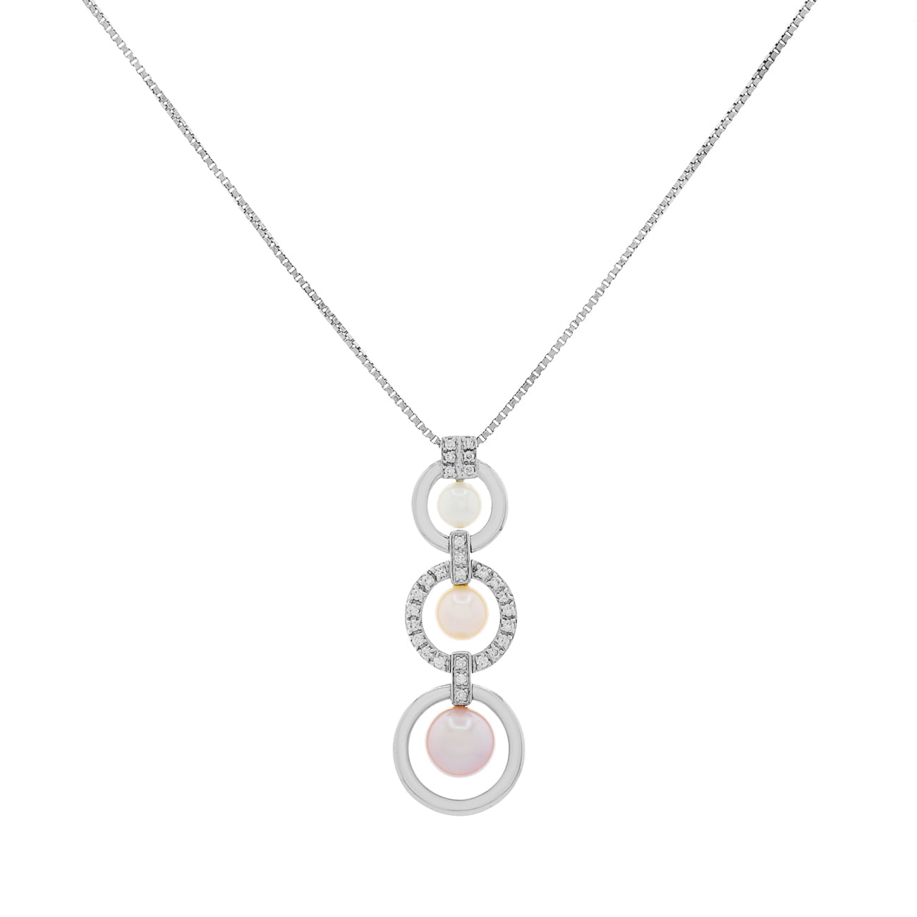 Exclusive 18K White Gold Akoya Pearl Diamond Pendant — Front View