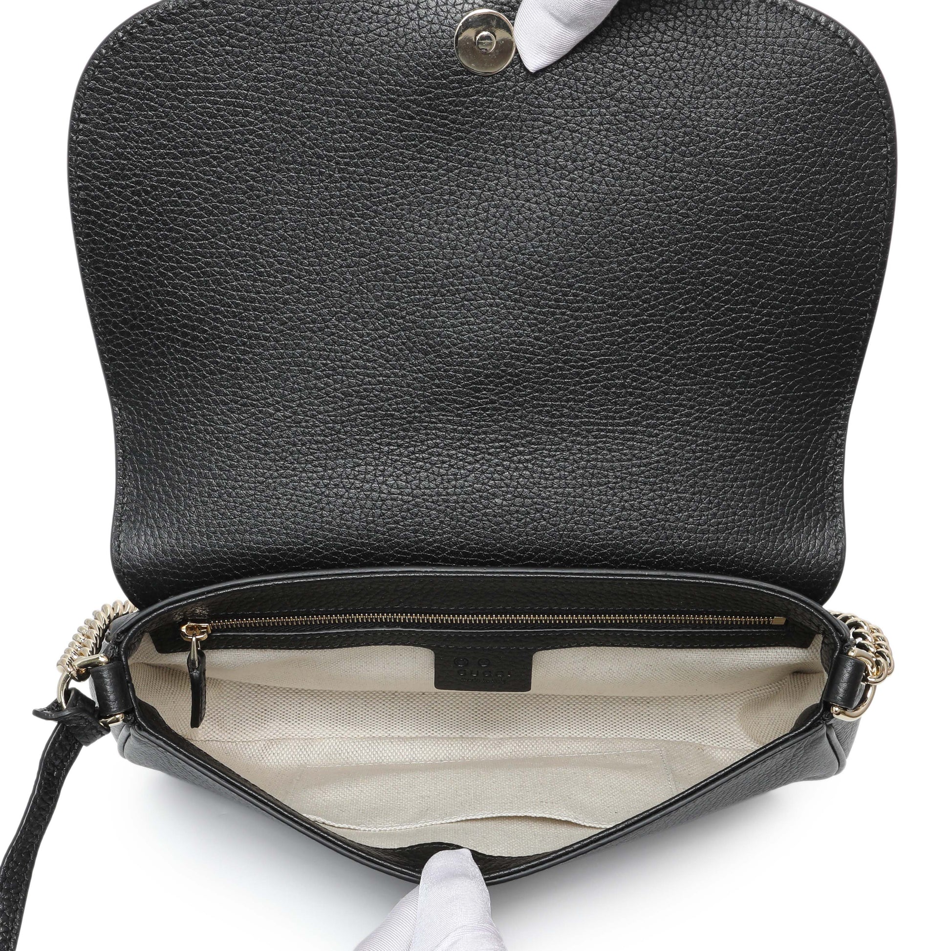 Exclusive Gucci Black Pebbled Calfskin Medium Soho Flap Crossbody — Top View