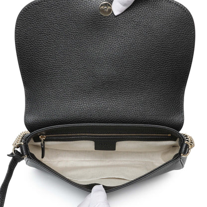 Exclusive Gucci Black Pebbled Calfskin Medium Soho Flap Crossbody — Top View