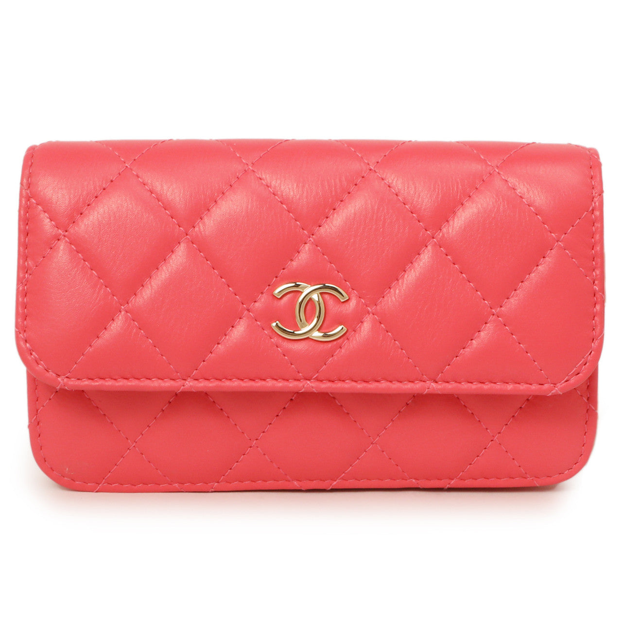 Exclusive Chanel Pink Quilted Calfskin Pearl Clutch With Chain — Side View