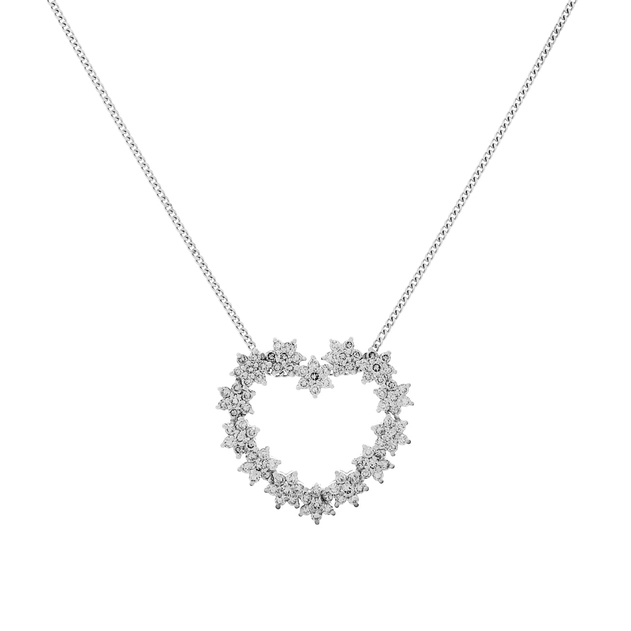 Exclusive 14K White Gold 1.47 Carat Diamond Cluster Heart Pendant — Front View