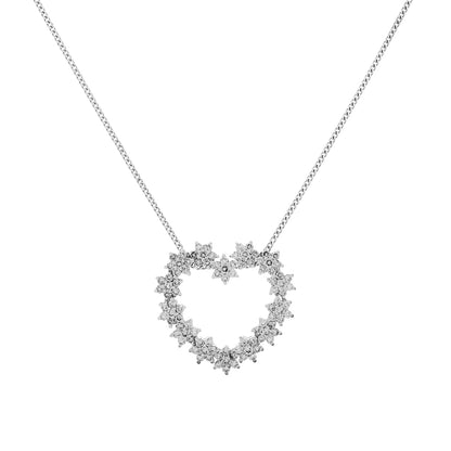 Exclusive 14K White Gold 1.47 Carat Diamond Cluster Heart Pendant — Front View