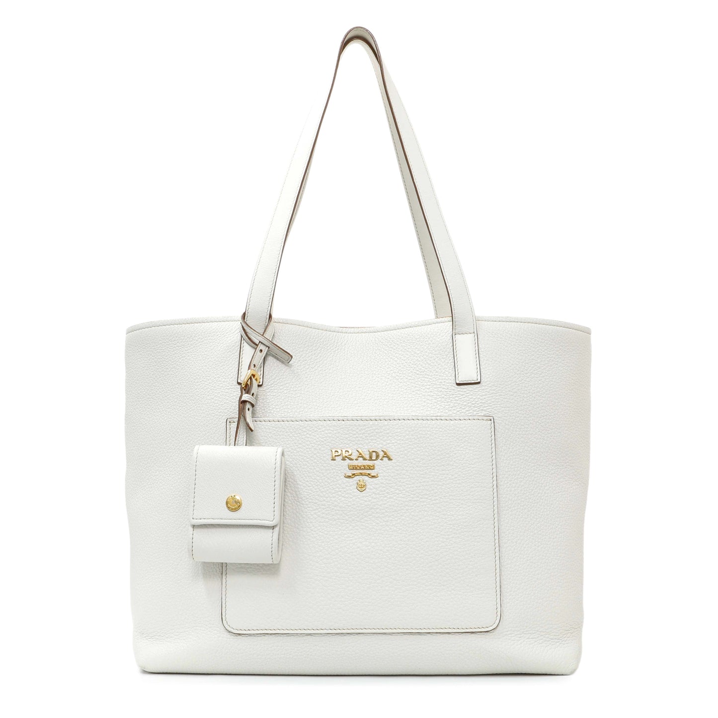 Exclusive Prada White Vitello Daino Pocket Shopping Tote — Front View