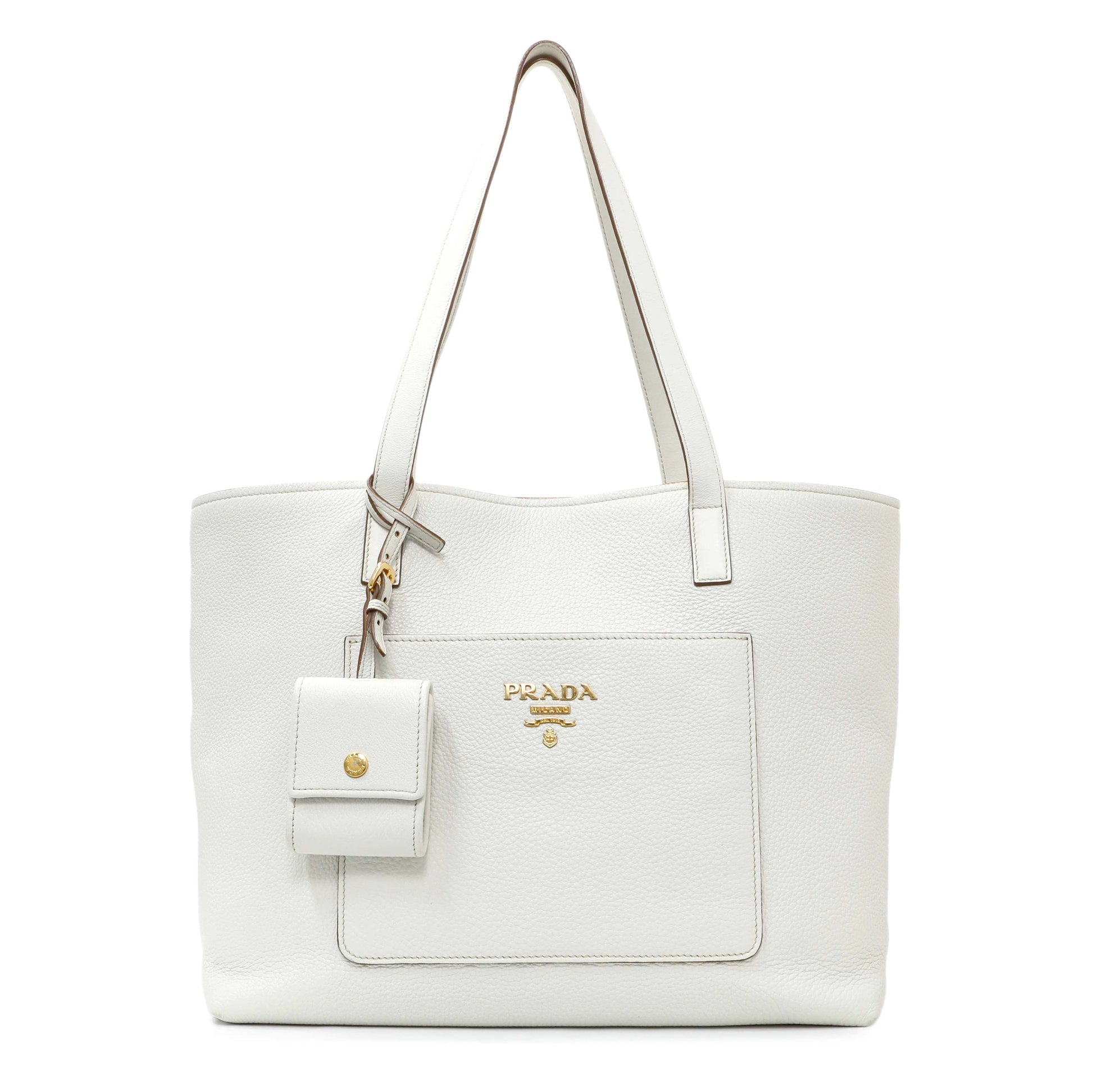 Exclusive Prada White Vitello Daino Pocket Shopping Tote — Front View