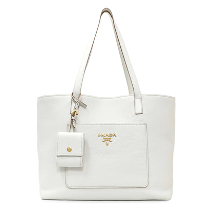 Exclusive Prada White Vitello Daino Pocket Shopping Tote — Front View