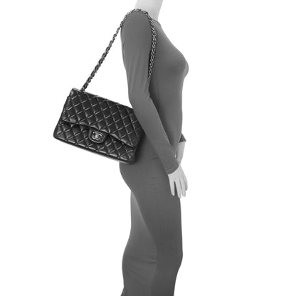 Exclusive Chanel Black Quilted Lambskin Jumbo Double Flap — Alternate View 13