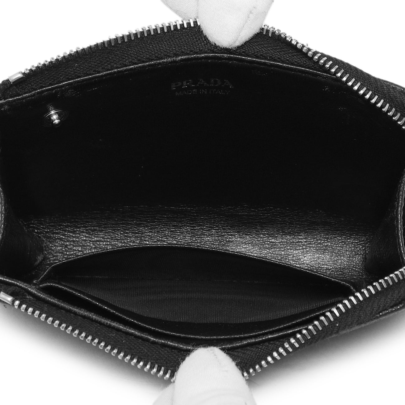 Exclusive Prada Black Saffiano Zip Card Holder — Lifestyle View